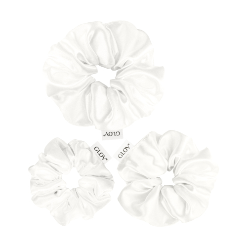 GLOV - Pack de 3 coleteros Satin Scrunchies tallas S/M/L - Blanco