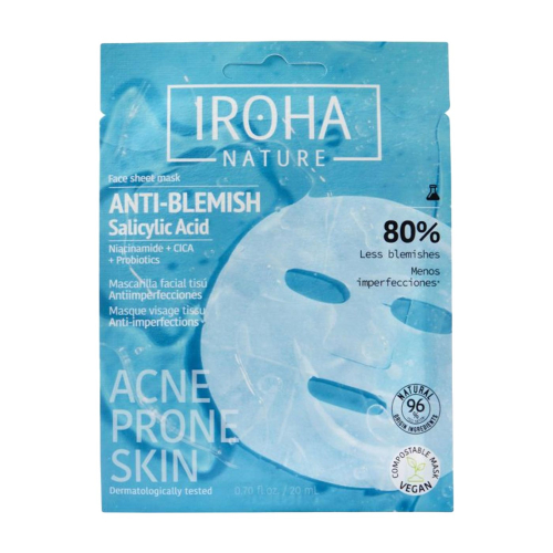 Iroha Nature - Mascarilla facial anti-imperfecciones con ácido salicílico, niacinamida, CICA y probióticos