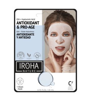 Iroha Nature - Mascarilla Facial Antioxidante y Antiedad - Q10 + Ácido Hialurónico