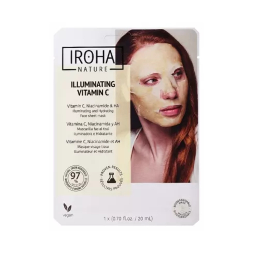 Iroha Nature - Mascarilla Facial iluminadora e hidratante - Vitamina C + Ácido Hialurónico