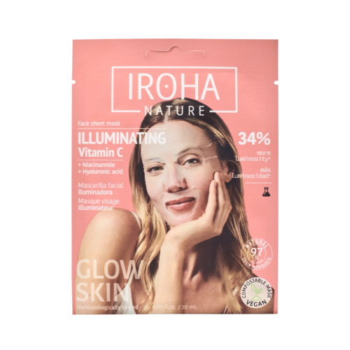 Iroha Nature - Mascarilla Facial iluminadora e hidratante - Vitamina C + Ácido Hialurónico