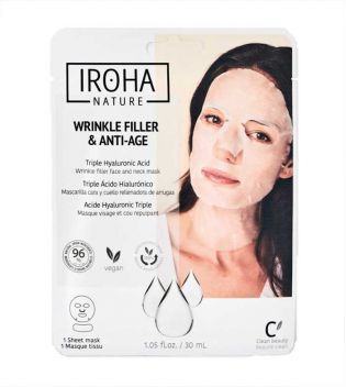 Iroha Nature - Mascarilla Wrinkle Filler & Anti-Age para rostro y cuello - Triple Ácido Hialurónico