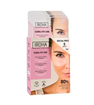 Iroha Nature - Pack parches Antiarrugas, Antibolsas, e Iluminadores Global Eye Care - Niacinamida, Cafeína y Péptidos
