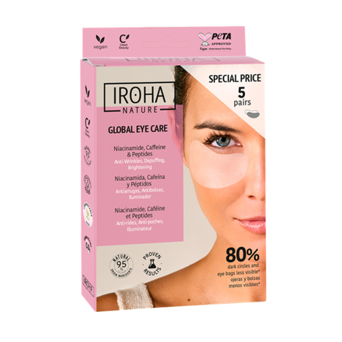 Iroha Nature - Pack parches Antiarrugas, Antibolsas, e Iluminadores Global Eye Care - Niacinamida, Cafeína y Péptidos