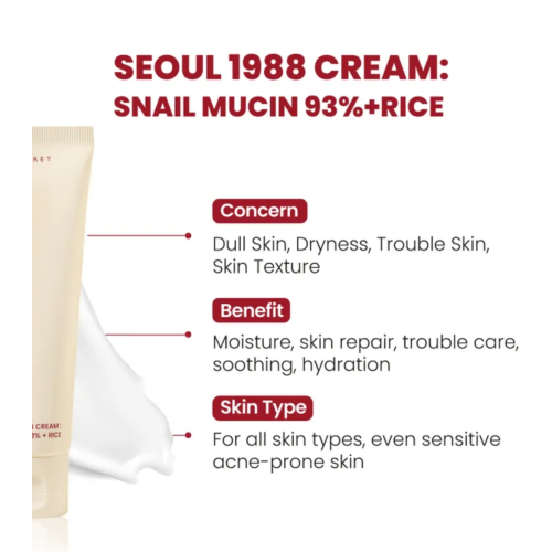 K-Secret - *Seoul 1988* - Crema facial Snail Mucin 93% + Rice