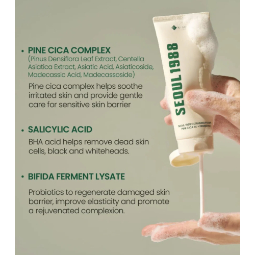 K-Secret - *Seoul 1988* - Limpiador facial en espuma Pine CICA 1% + Probiotics
