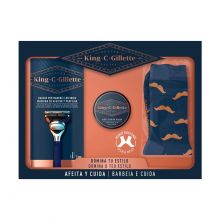 King C. Gillette - Set de regalo con maquinilla de afeitar + bálsamo suave para barba + calcetines