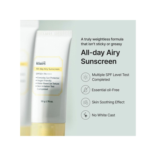 Klairs - Crema solar facial All-day Airy Sunscreen SPF50+ PA++++