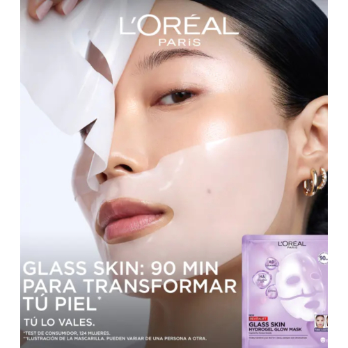 Loreal Paris - Mascarilla facial iluminadora de hidrogel Revitalift Glass Skin