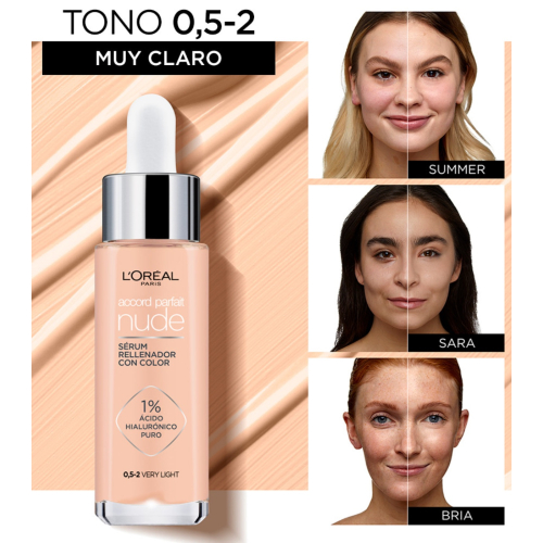 Loreal Paris - Sérum rellenador con color Accord Parfait Nude - 0,5-2: Very Light