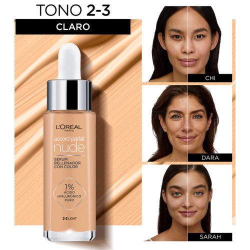 Loreal Paris - Sérum rellenador con color Accord Parfait Nude - 2-3: Light