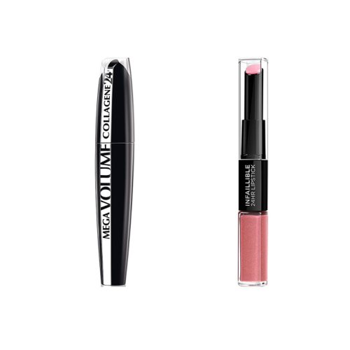 Loreal Paris - Set Look de Pasarela - Máscara de pestañas Mega Volumen Colágeno + Labial líquido Infaillible 24H 100: Timeless Rose