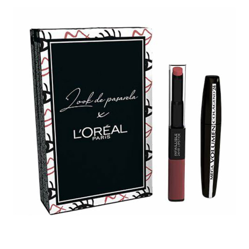 Loreal Paris - Set Look de Pasarela - Máscara de pestañas Mega Volumen Colágeno + Labial líquido Infaillible 24H 100: Timeless Rose