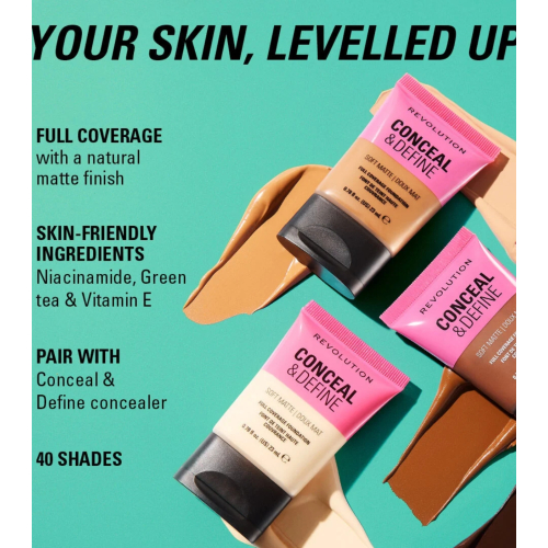Makeup Revolution - Base de maquillaje Conceal & Define Soft Matte - F2.5NC