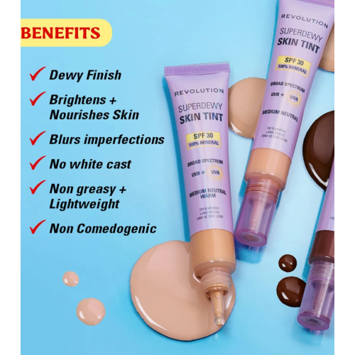 Makeup Revolution - Base de maquillaje Superdewy Skin Tint SPF30 - Medium Neutral Warm