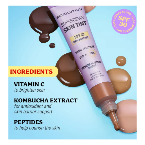 Makeup Revolution - Base de maquillaje Superdewy Skin Tint SPF30 - Medium Tan Warm