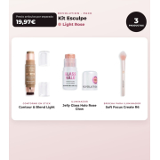 Makeup Revolution - Set de Contorno en stick Reloaded Contour & Blend - Light + Iluminador Jelly Glass Halo - Rose Glow + Brocha para iluminador Soft Focus Create - R6