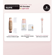Makeup Revolution - Set de Contorno en stick Reloaded Contour & Blend - Light + Iluminador Jelly Glass Halo - Golden Glow + Brocha para iluminador Soft Focus Create - R6