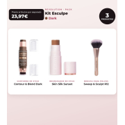 Makeup Revolution - Set de Contorno en stick Reloaded Contour & Blend - Light + Iluminador Jelly Glass Halo - Golden Glow + Brocha para iluminador Soft Focus Create - R6