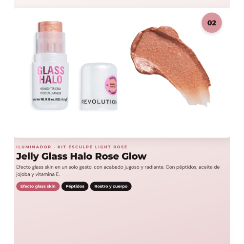 Makeup Revolution - Set de Contorno en stick Reloaded Contour & Blend - Light + Iluminador Jelly Glass Halo - Rose Glow + Brocha para iluminador Soft Focus Create - R6