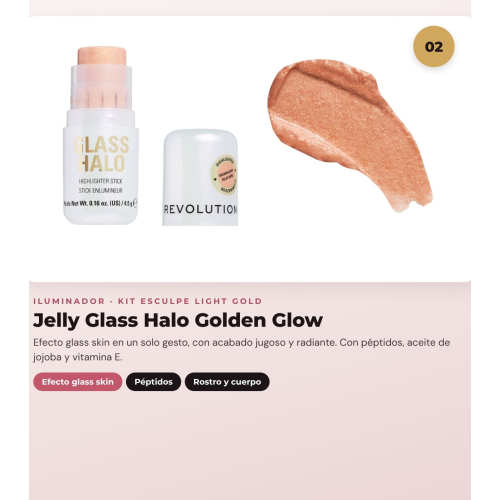 Makeup Revolution - Set de Contorno en stick Reloaded Contour & Blend - Light + Iluminador Jelly Glass Halo - Golden Glow + Brocha para iluminador Soft Focus Create - R6