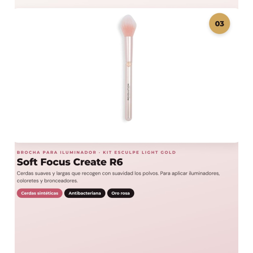 Makeup Revolution - Set de Contorno en stick Reloaded Contour & Blend - Light + Iluminador Jelly Glass Halo - Golden Glow + Brocha para iluminador Soft Focus Create - R6