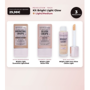 Makeup Revolution - Set de Gotas bronceadoras Bright Light - Scorched Light/ Med + Colorete líquido Bright Light - Rosie Pink + Base multiusos Bright Light Face Glow - Gleam Light