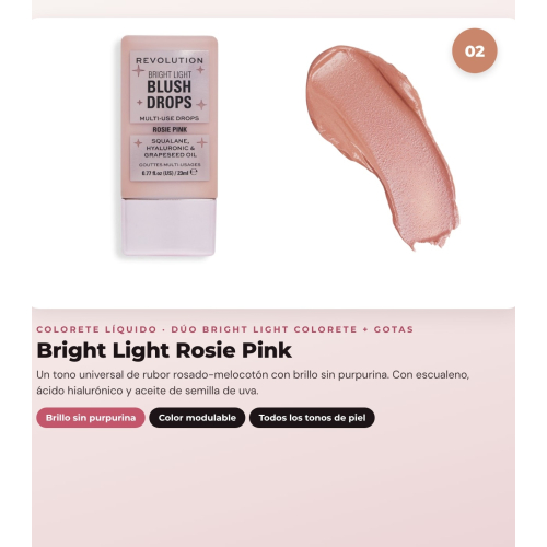 Makeup Revolution - Set de Gotas bronceadoras Bright Light - Scorched Light/ Med + Colorete líquido Bright Light - Rosie Pink