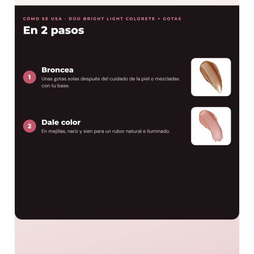 Makeup Revolution - Set de Gotas bronceadoras Bright Light - Scorched Light/ Med + Colorete líquido Bright Light - Rosie Pink