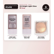 Makeup Revolution - Set de Gotas bronceadoras Bright Light - Spice Tan/Deep + Colorete líquido Bright Light - Rosie Pink + Iluminador en polvo Beam Bright - Bronze Baddie