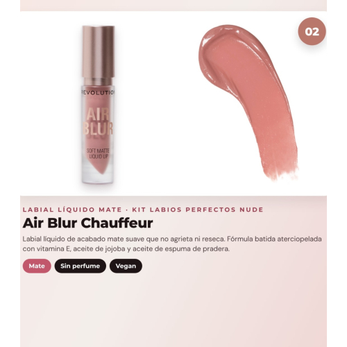Makeup Revolution - Set de Perfilador de labios Pout Liner - Chauffeur Nude + Labial líquido mate Air Blur - Chauffeur + Brillo de labios voluminizador Pout Bomb - Melba Warm Peach