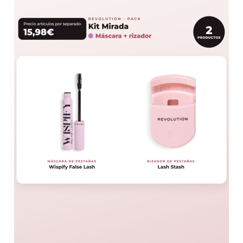 Makeup Revolution - Set de Máscara de pestañas Wispify False Lash + Rizador de pestañas Lash Stash