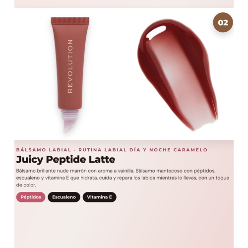 Makeup Revolution - Set de Mascarilla labial Juicy Peptide Pudding - Butterscotch Brown + Bálsamo labial Juicy Peptide - Latte + Aceite para labios Glaze Oil - Lust Clear