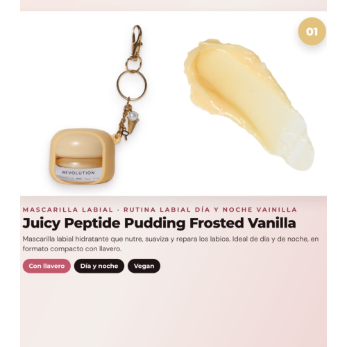 Makeup Revolution - Set de Mascarilla labial Juicy Peptide Pudding - Frosted Vanilla + Bálsamo labial Juicy Peptide - Clear Ice + Aceite labial Pout Lip Charm - Lychee Clear Blue