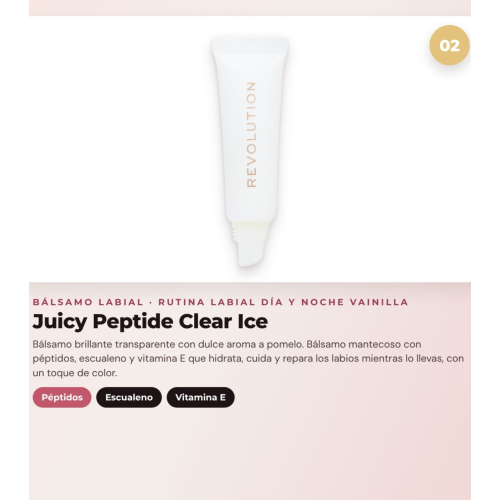 Makeup Revolution - Set de Mascarilla labial Juicy Peptide Pudding - Frosted Vanilla + Bálsamo labial Juicy Peptide - Clear Ice + Aceite labial Pout Lip Charm - Lychee Clear Blue