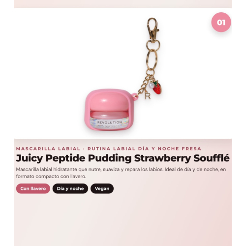 Makeup Revolution - Set de Mascarilla labial Juicy Peptide Pudding - Strawberry Soufflé + Bálsamo labial Juicy Peptide - Strawberry + Aceite labial Aqua Drip Cooling