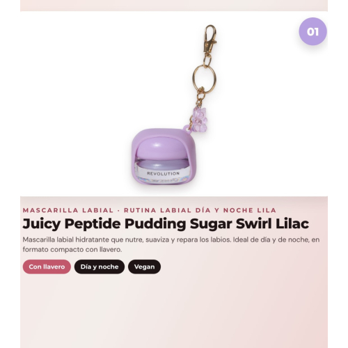 Makeup Revolution - Set de Mascarilla labial Juicy Peptide Pudding - Sugar Swirl Lilac + Bálsamo labial Juicy Peptide - Spice + Aceite para labios Glaze Oil - Lust Clear