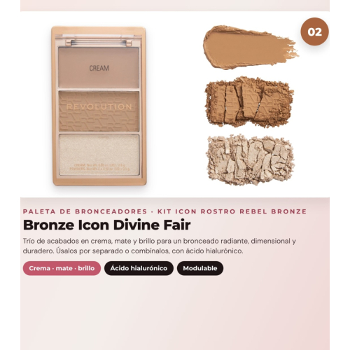 Makeup Revolution - Set de Paleta de coloretes Icon Blush - Rebellious Red + Paleta de bronceadores Bronze Icon - Divine Fair + Paleta de iluminadores Highlight Icon - Molten Bronze