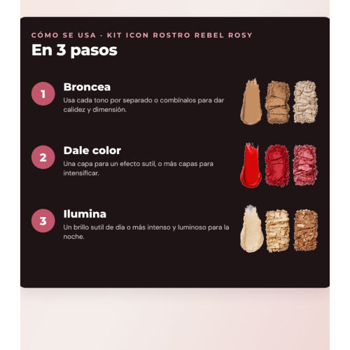 Makeup Revolution - Set de Paleta de coloretes Icon Blush - Rebellious Red + Paleta de bronceadores Bronze Icon - Divine Fair + Paleta de iluminadores Highlight Icon - Rosy Gold Glow