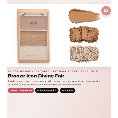 Makeup Revolution - Set de Paleta de coloretes Icon Blush - Rebellious Red + Paleta de bronceadores Bronze Icon - Divine Fair + Paleta de iluminadores Highlight Icon - Rosy Gold Glow