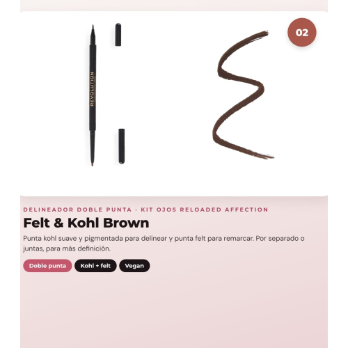 Makeup Revolution - Set de Paleta de sombras Reloaded - Affection + Delineador de ojos Felt & Kohl Precision Dual Liner - Brown + Delineador de ojos Streamline Waterline Eyeliner Pencil - Silver