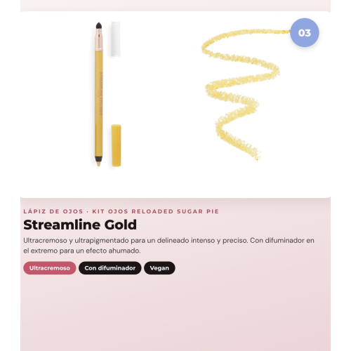 Makeup Revolution - Set de Paleta de sombras Reloaded -  Sugar Pie + Delineador de ojos Kohl - Blue + Delineador de ojos Streamline Waterline Eyeliner Pencil - Gold