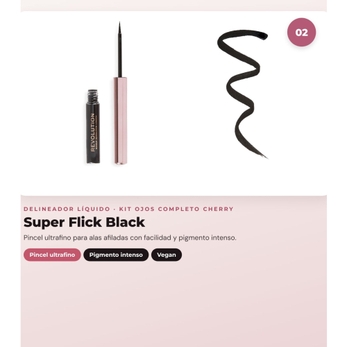 Makeup Revolution - Set de Paleta de sombras The Cherry Icon + Delineador de ojos líquido Super Flick - Black + Delineador de ojos Streamline Waterline Eyeliner Pencil - Rose Gold