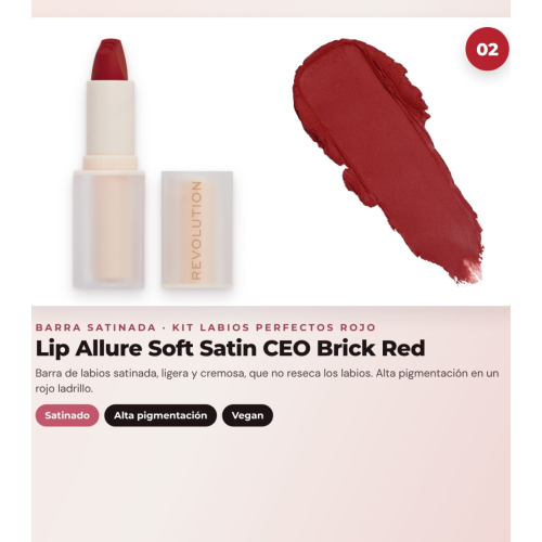 Makeup Revolution - Set de Perfilador de labios IRL Filter Finish Lip Definer - Burnt Cinnamon + Barra de labios satinada Lip Allure Soft Satin - CEO Brick Red + Labial líquido mate Air Blur - Fiery