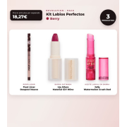 Makeup Revolution - Set de Perfilador de labios Pout Liner - Deepest Mauve + Barra de labios satinada Lip Allure - Material Girl Wine + Aceite labial en barra Jelly - Watermelon Crush Red