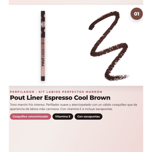 Makeup Revolution - Set de Perfilador de labios Pout Liner - Espresso Cool Brown + Labial líquido IRL Whipped Lip Crème - Espresso Nude + Brillo de labios con Shimmer Pout Bomb - Chocolate Sparkle