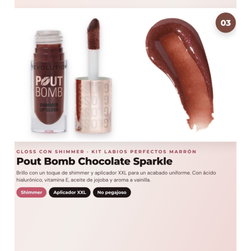 Makeup Revolution - Set de Perfilador de labios Pout Liner - Espresso Cool Brown + Labial líquido IRL Whipped Lip Crème - Espresso Nude + Brillo de labios con Shimmer Pout Bomb - Chocolate Sparkle