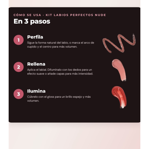 Makeup Revolution - Set de Perfilador de labios Pout Liner - Kiss Baby Pink + Barra de labios satinada Lip Allure - Brunch Pink Nude + Aceite labial Pout Lip Charm - Lychee Clear Pink