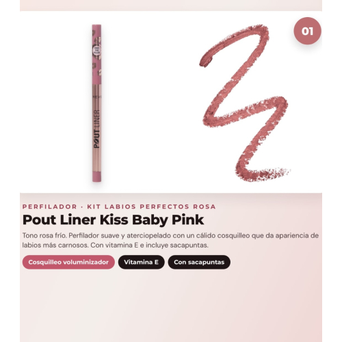 Makeup Revolution - Set de Perfilador de labios Pout Liner - Kiss Baby Pink + Barra de labios satinada Lip Allure - Brunch Pink Nude + Aceite labial Pout Lip Charm - Lychee Clear Pink