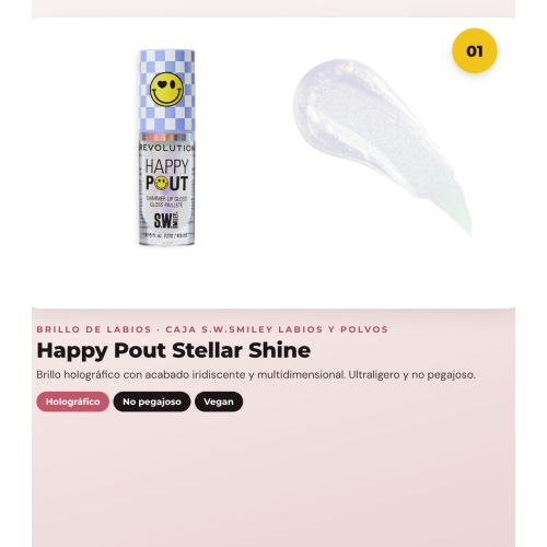 Makeup Revolution - Set *S.W.Smiley* - Brillo de labios Stellar Shine + Brillo de labios Pink Bliss + Bálsamo para labios y meijillas pH + Polvos sueltos Sunshine